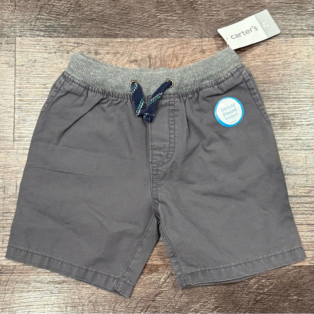 NWT Carters Baby Toddler Gray Shorts Soft Waistband With Drawstring 2T Summer